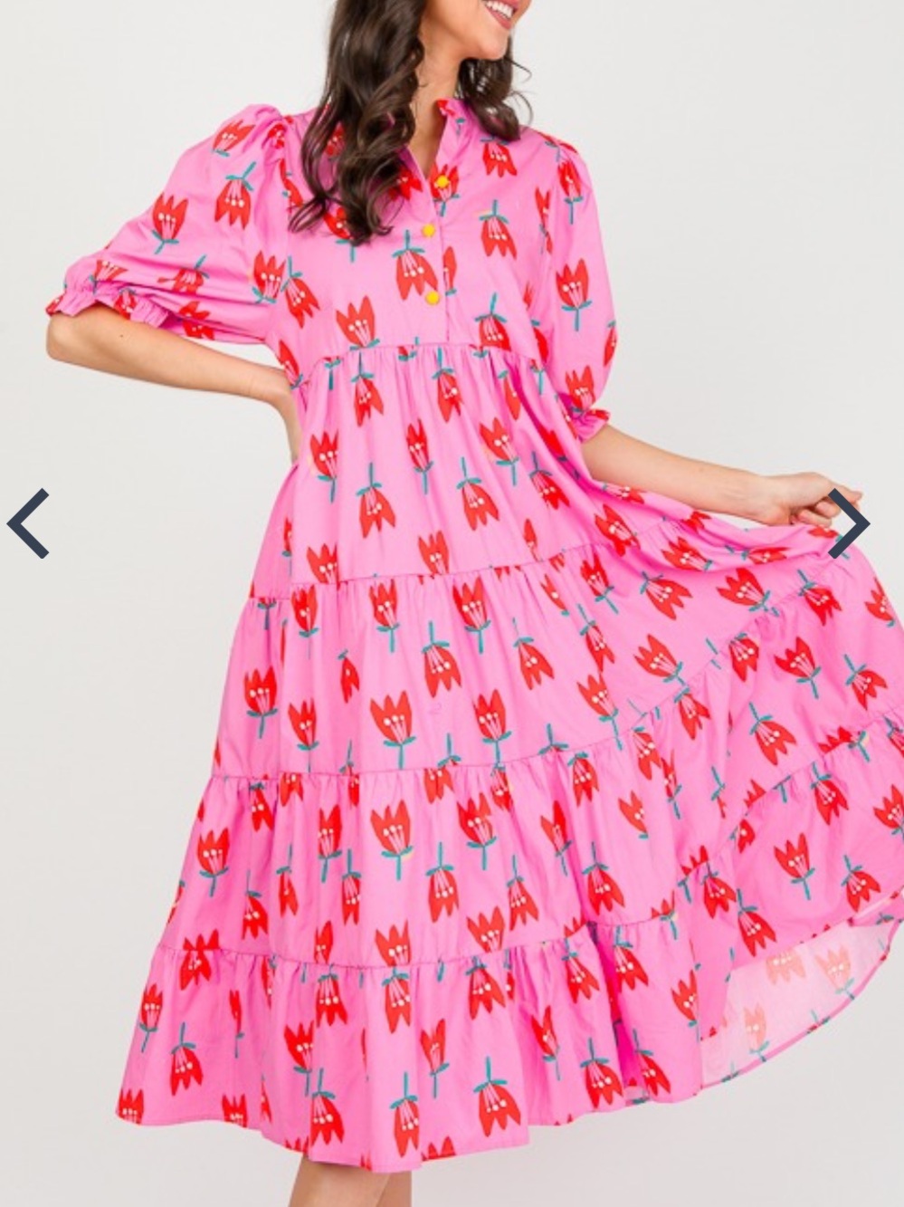 Karlie Pink Midi Dress with Red Floral Print